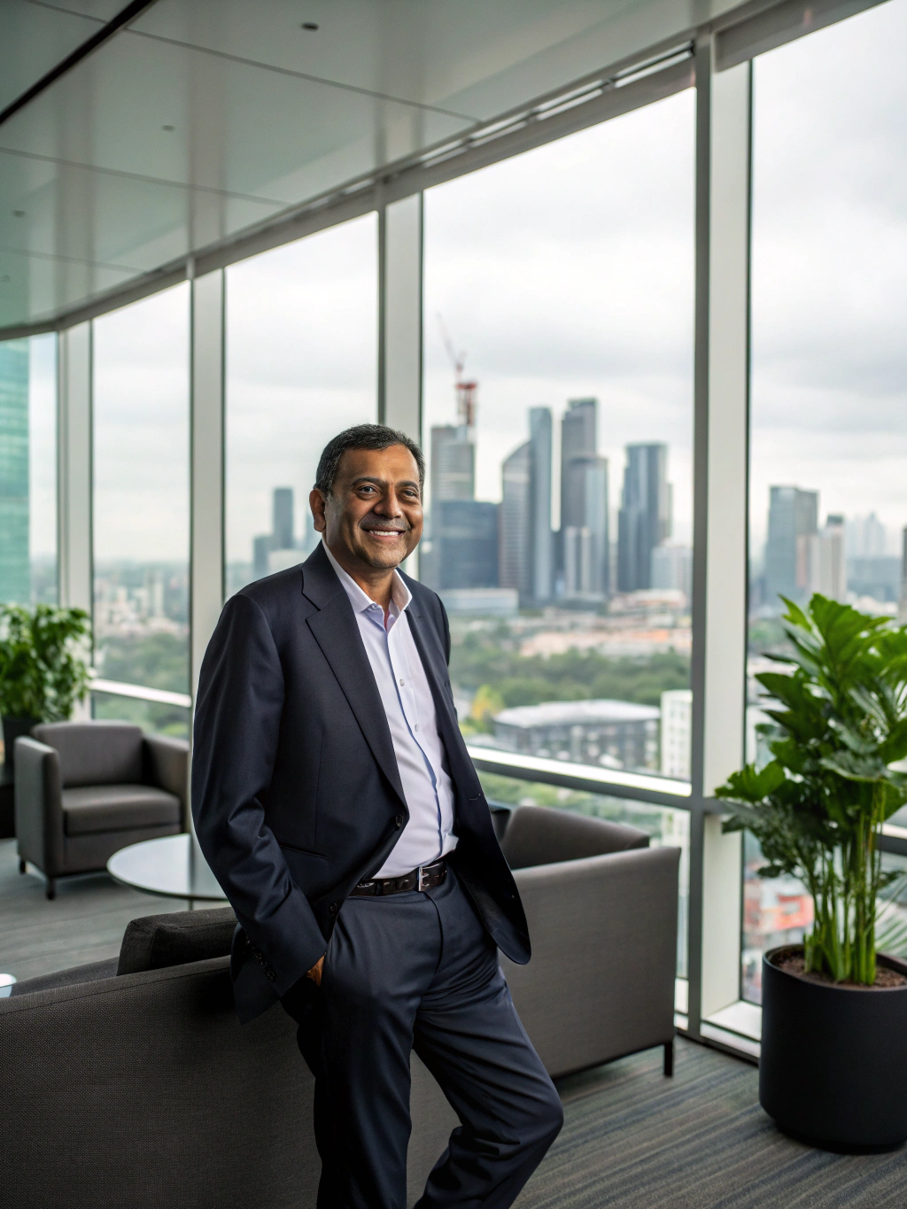 Biotech founder in a professional boardroom